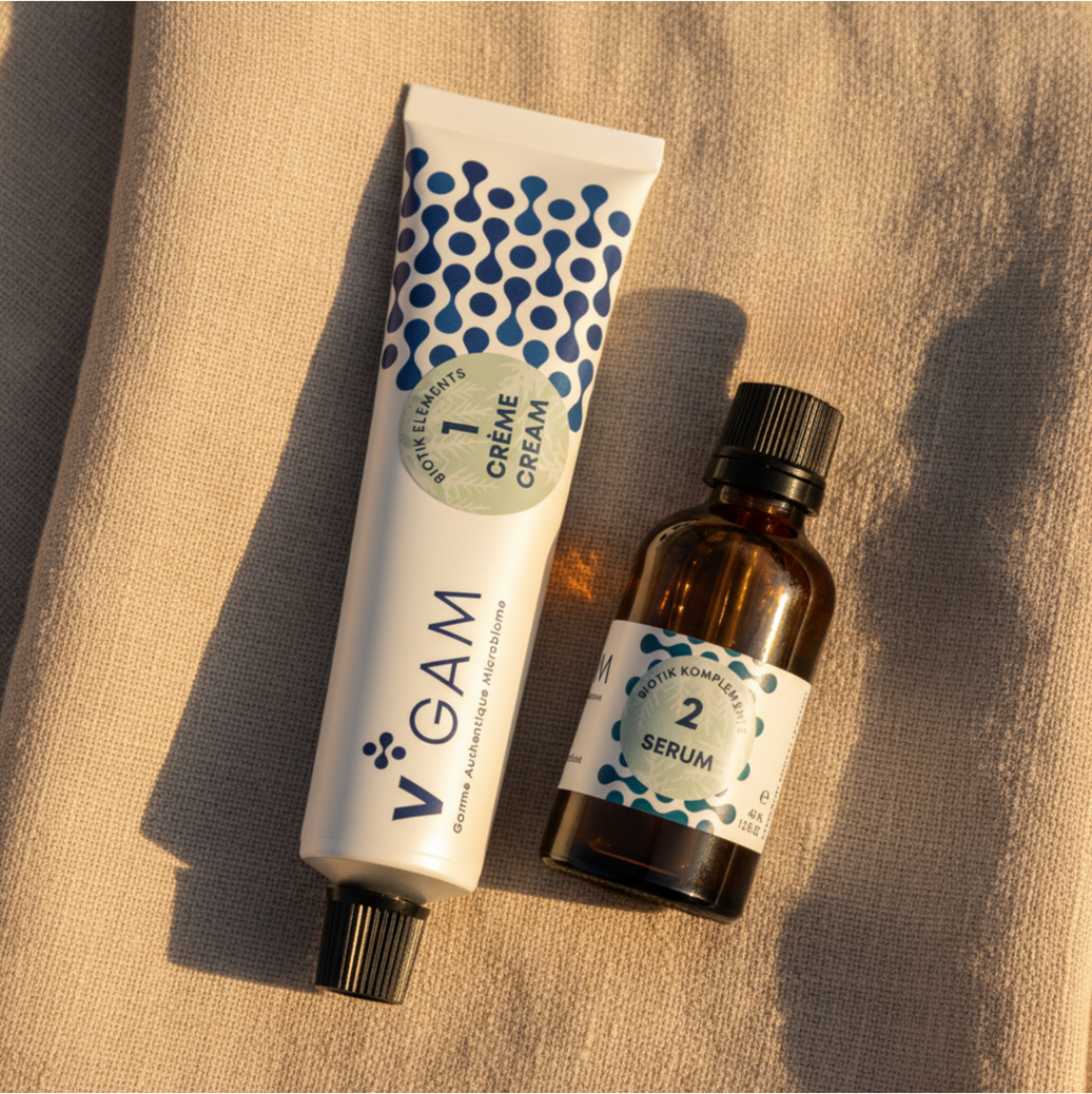 Balance: V*GAM cream and serum on linen