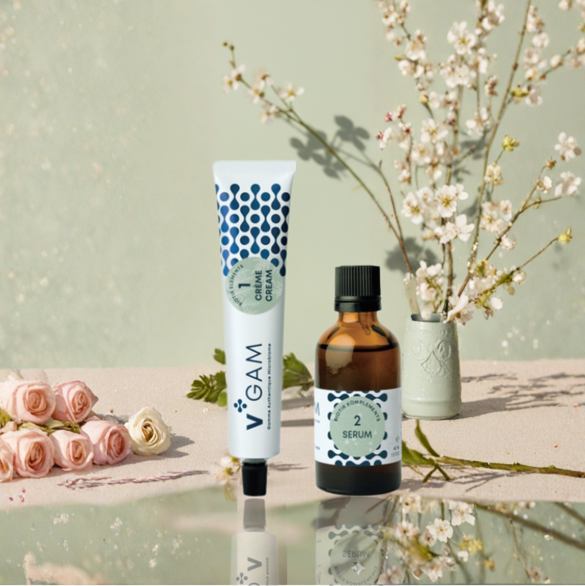 Balance: V*GAM cream and serum with spring flowers