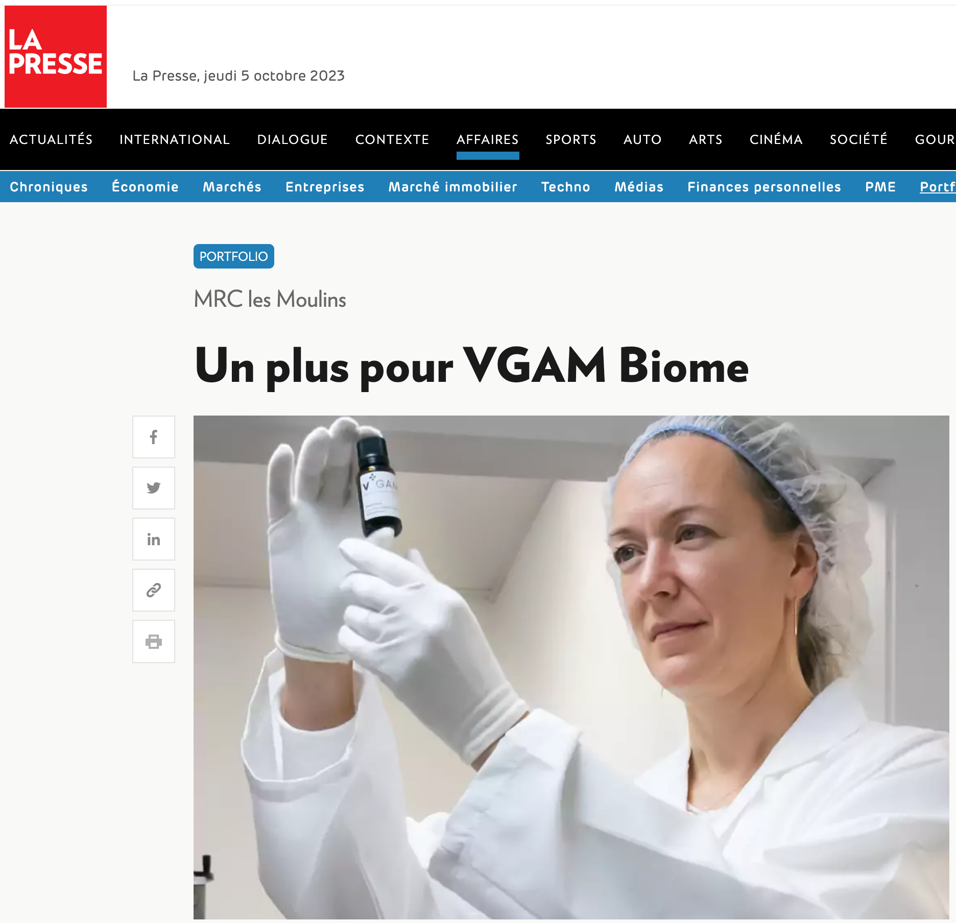 La Presse Plus Affaires VGAM biome article